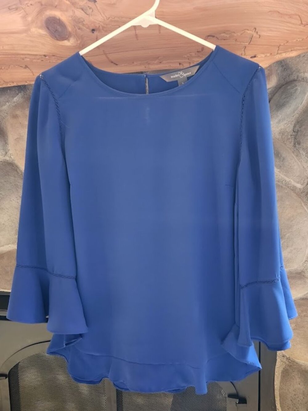 Brilliant Blue Chiffon Flutter Sleeve Blouse - Size Small!
